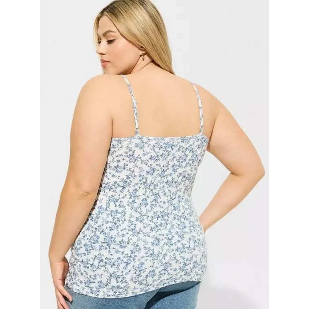 Torrid Floral‎ Lace Trim Cami Tank Top White Blue Plus Size 2 NWT - Picture 3 of 10